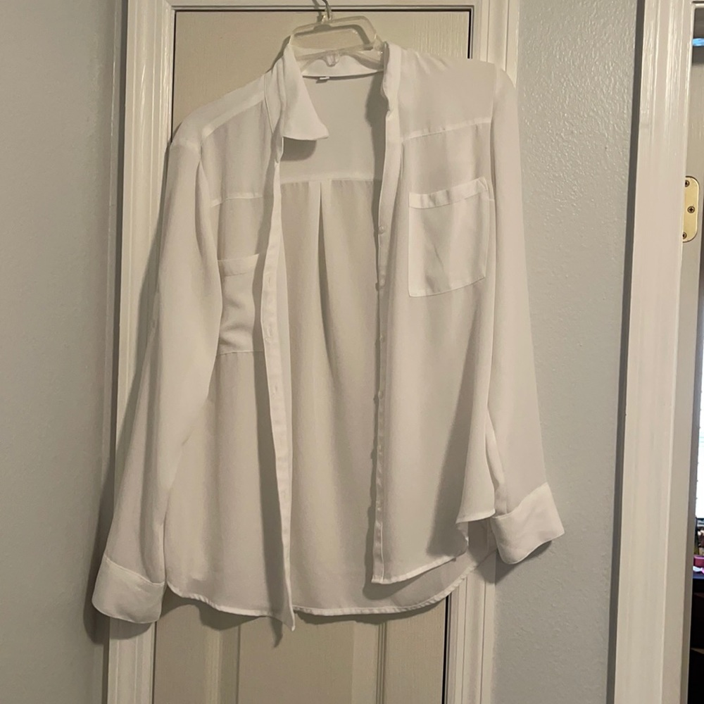 White shear long sleeve button up blouse